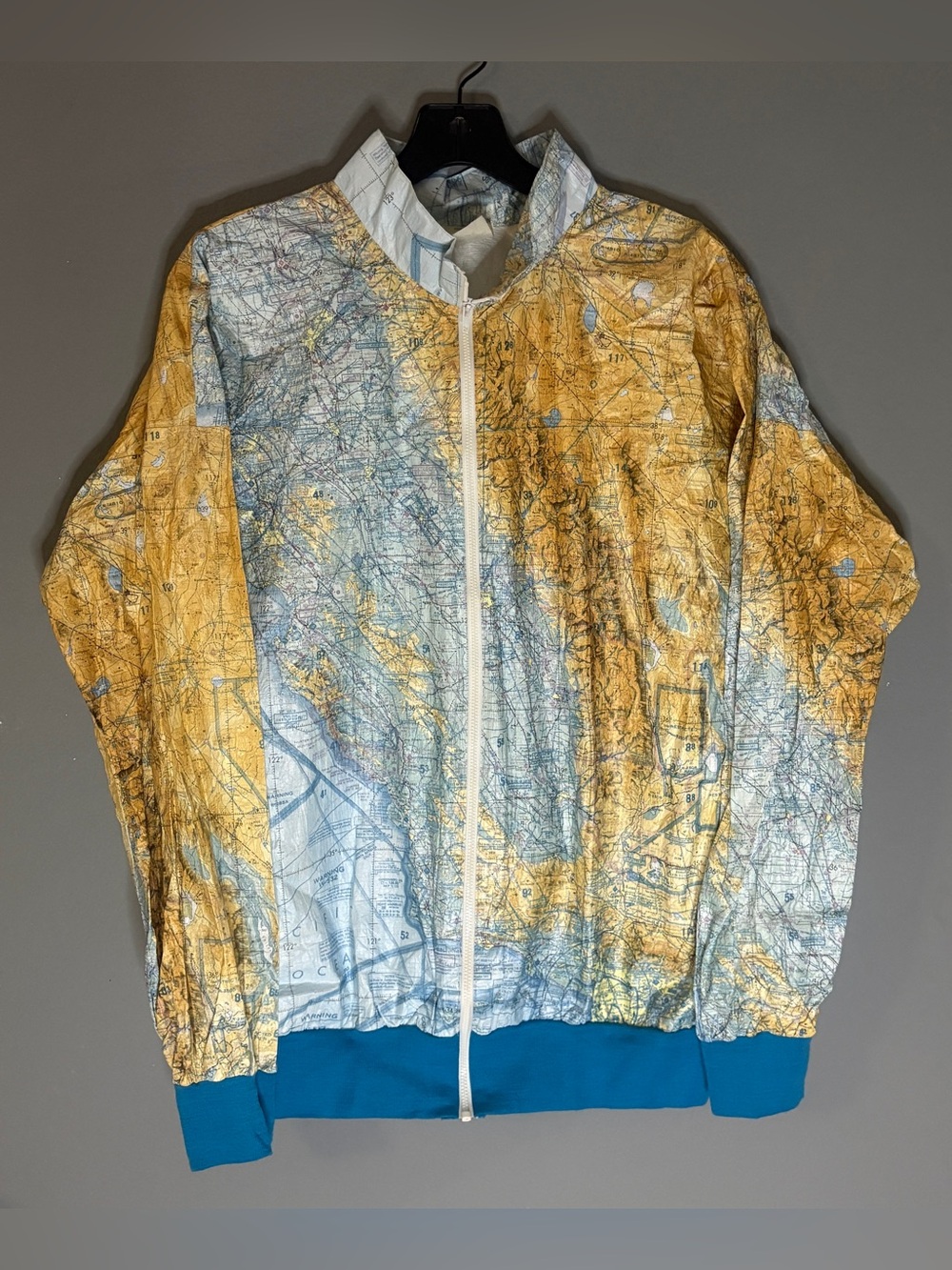 Men's Yellow & Blue Map-Print Windbreaker Jacket